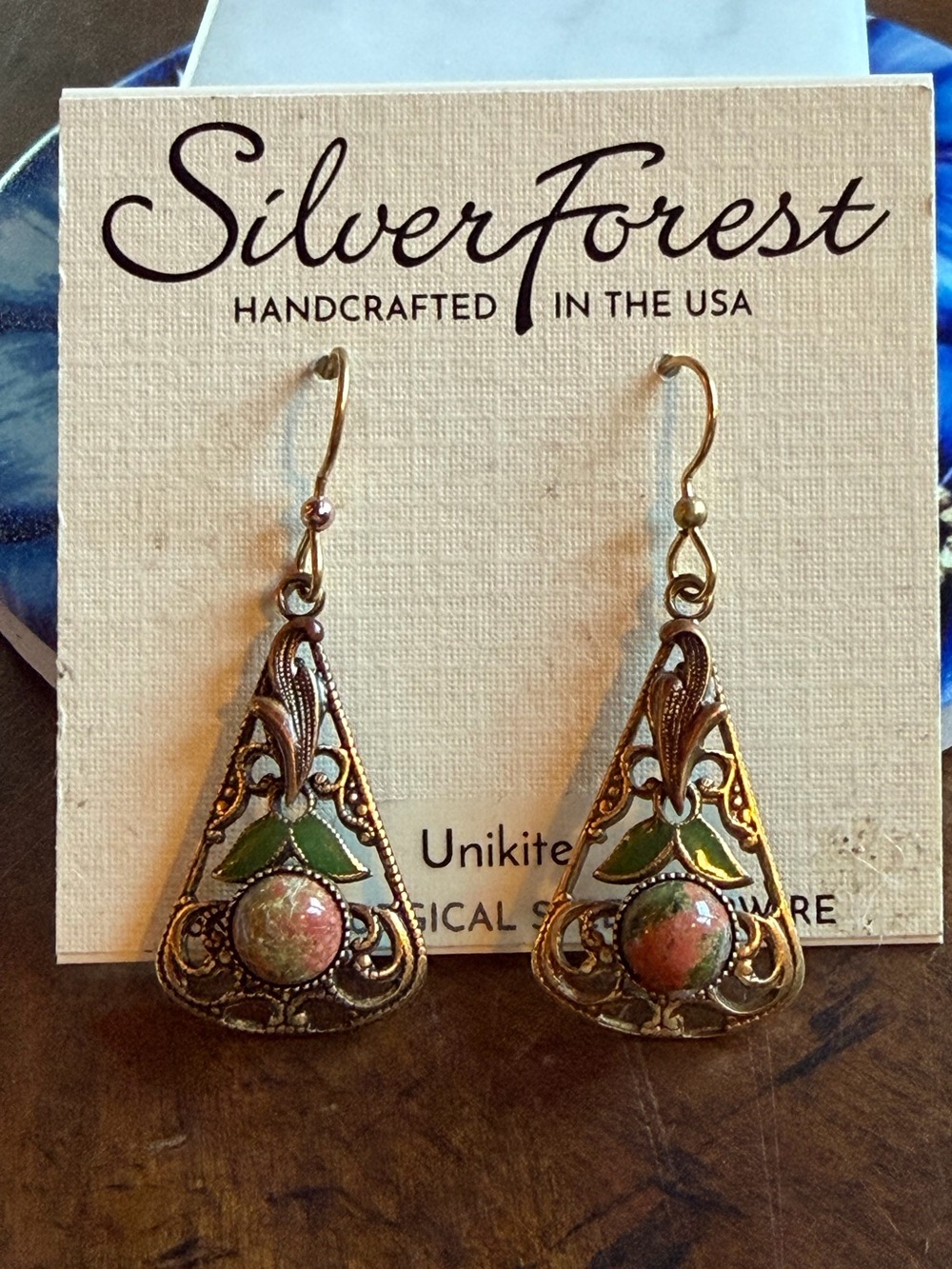 Silver Forest Unikite Drop Earrings #E206 New on Card